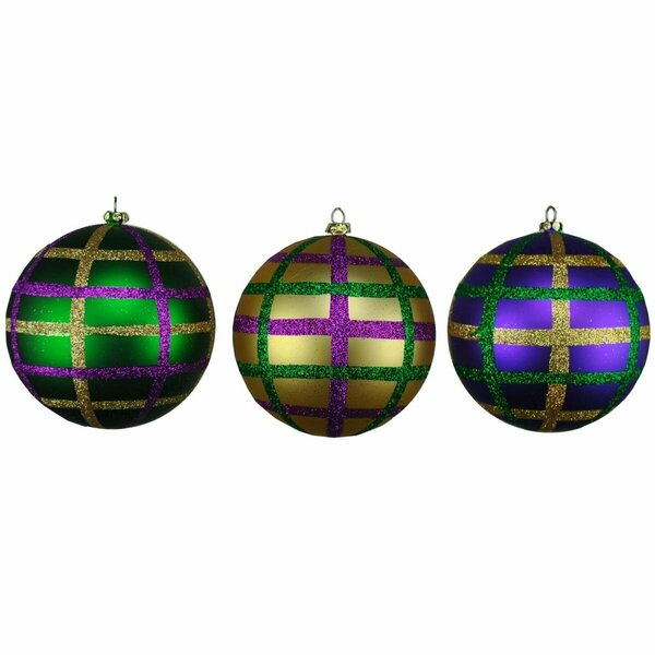 Queens Of Christmas 100 mm Gold Purple & Green Ball Ornaments , 3PK ORN-BALL-100-3PK-MDI